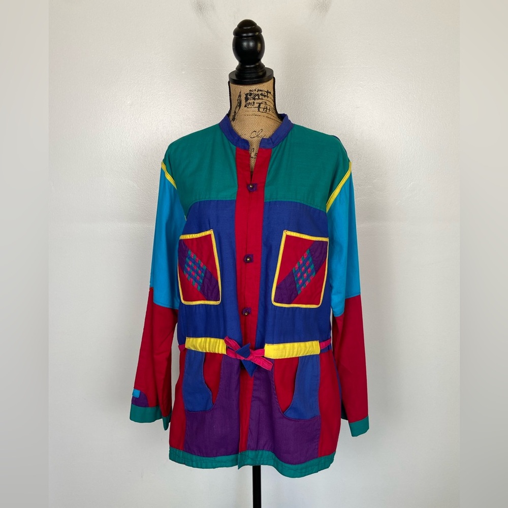 Cheppu Women's Patchwork Color Block Jacket‎ XL Artsy Cotton Nepal Long Sleeves